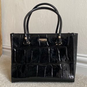 Kate Spade Knightsbridge Quinn Black Croc Embossed Leather Shoulder Bag Handbag